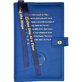 Deluxe Double Alcoholics Anonymous AA Navy Blue Big Book & 12 Steps & 12 Traditions Book Cover with Third Step Prayer Medallion Holder