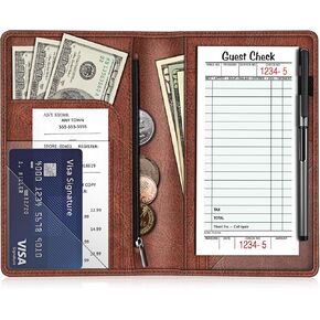 Fintie Server Book Organizer with Zipper Pocket, PU Leather Restaurant Guest Check Presenters Card Holder for Waitress, Waiter, Bartender (Midnight Green)