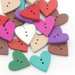 HOUSWEETY 100PCs Wood Buttons Sewing Scrapbooking Love Heart Mixed 24mmx23mm(1" x 7/8")