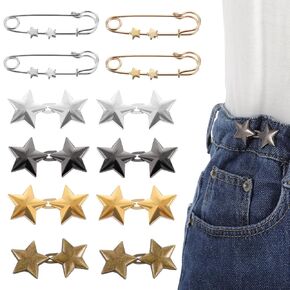Mabor 12 Set Pant Waist Tightener Star Buttons Pins for Loose Jeans Star Button for Jeans to Make Smaller Waist Cincher Clip Metal Star Brooch for Clothing Dresses Skirts