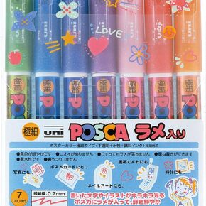 Uni Posca Glitter Marker PC-1ML 7C ، نقطة دقيقة إضافية ، 7 ألوان مجموعة