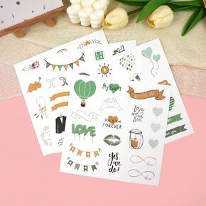 Wedding Stickers for Scrapbooking, 4 Pages 7'' x 7'' Scrapbook Love Stickers, Self-Adhesive Waterproof Vinyl Stickers, Stickers for Scrapbooking Journal, Wedding Invitation, Planners, Girls, Women