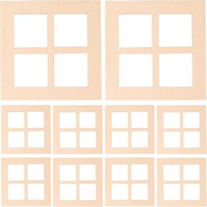 POPETPOP 10 Pcs Dollhouse Wooden Window, Miniature Wooden Window Frames Ornament for Dollhouse, Furniture Tiny Wooden Window Models for Doll Houses Decoration
