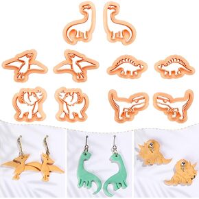 Puocaon Dinosaur Clay Cutters - Triceratops Polymer Clay Cutters for Jewelry Making, Clay Earring Cutters Polymer Clay Jewelry Making, 10 Pcs Dinosaur Clay Earring Cutters Mirrored Set