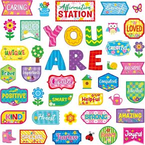 43pcs Spring Bulletin Board Decorations Set Motivational Posters Classroom Mirror Growth Mindset Decor Positive Affirmations Accents Cutouts for School Office Home Teacher Wall Supply