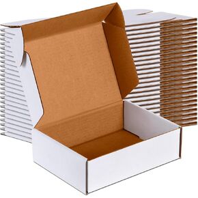12x9x2 inch Small Shipping Boxes Set of 25, White Corrugated Cardboard Box Literature Mailer for Mailing Packing Moving and Storage
