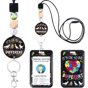 Autism Id Badge Holder with Lanyard - Cosmisun Autism Awareness Badge Reel and Card Holder Keychain Rainbow Puzzle Lanyards for ID Badges Teacher Nurse Nursing Student Work Teacher Gifts