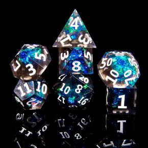 حافة الحافة DND DICE SET 7 Accessories DICE ، DRAPERAL POLYHEDRAL DICE تعيين الأبراج المحصنة وهدايا Dragons RPG لعب ألعاب D&D DICE PATHFINDER MTG (Blue Pray)