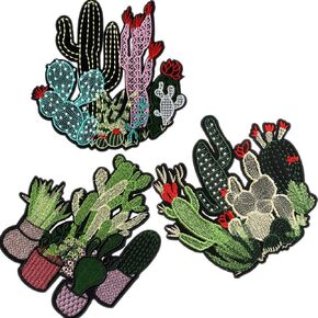 3D Cactus Embroidered Patches DIY Iron on Flowers Parches Embroidery Applique for Clothing Jeans T-Shirts Patchwork Badges 3 Pcs