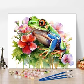 Cute Frog Paint by Numbers for Adults Beginner Easy Paint Number Kits Flowers Paint by Number Adults' Paint-by-Number Kits Acrylic Oil Painting by Numbers Kits for Home Decor 40x50cm Without Frame
