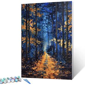 Paint by Number Fall Forest Waterfalls Scenery Abstract Landscape DIY Painting on Canvas with Brushes Acrylic Paints Perfect for Paint by Numbers for Adults and Kids Students Beginner 16x20 Inch