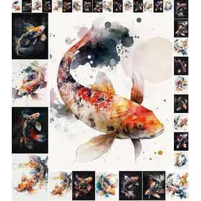 Decoupage Paper Pack (35 Sheets 6"x8") Fantastic Fish Japan Watercolor FLONZ Pictures Illustration Cards for Decoupage, Craft and Scrapbooking