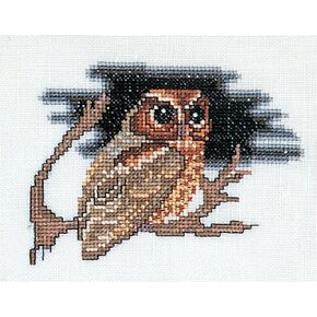 Thea Gouverneur - Counted Cross Stitch Kit - Owl - Aida - 16 Count - Embroidery Kit for Adults - DMC Embroidery Threads and Other Cross Stitch Supplies Included - 1030A