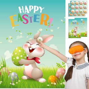 Pin The Tail on The Bunny Easter Game Party for Kids Easter Egg Hunt Activities Easter Games with Reusable Stickers for Party Decorations Favors Supplies