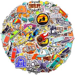 100 Pack Skateboard Stickers, Skateboard Party Favors, Birthday Decorations