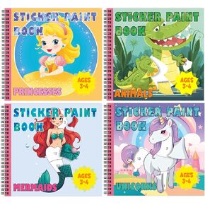 BulbaCraft 4Pcs Sticker Paint Books for Ki ds — Sticker by Number Books for Ki ds, Paint with Stickers Books, Sticker Coloring Book for Ki ds, Sticker Activity Books