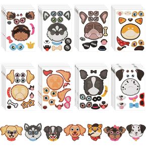 Sinmoe 48 Sheets Dog Stickers Make a Face Make Your Own Dog Party Favors Cute Puppy Party Decorations for Kids Birthday Gift DIY Art Craft Teacher Rewards