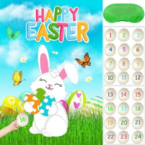 Pin The Tail on The Bunny Easter Games for Kids Easter Party Games Easter Rabbit Game with Reusable Stickers Easter Egg Hunt Activities Party Favors Supplies