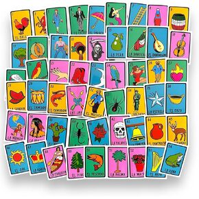 Mexican Loteria Vinyl Stickers, Mexican Culture Stickers, Water Resistant, Set of 54 Stickers, Decorative Prints for Water Bottle, Laptop (Classic)