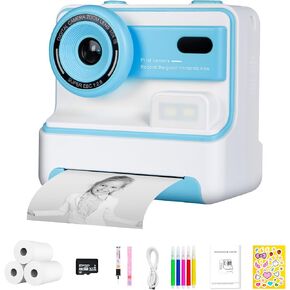 Instant Print Camera for Kids Toddler Camera Print for Girls Boys Age 3-12 2.4 Inch Screen 1080P Selfie Toddler Cameras for Children Birthday Gifts with 3 Rolls Print Paper & 32G Card(Pink)