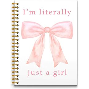 Coquette Pink Bow Notebook, Preppy Girly Aesthetic Journal, Preppy Gifts for Women, Girly Office Supplies, I'm Literally Just a Girl Hardcover Spiral Notebook 5.5x8.3 Inch