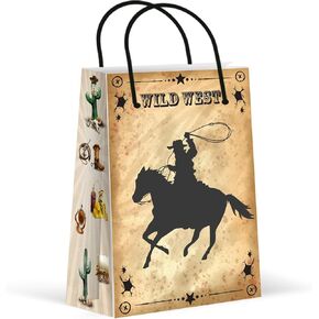 LARZN - Celebrate With an Impression Cowboy Party Bags, Wild West Favor Bags, Treat Bags, Gift Bags, Goody Bags, Party Favors, Party Supplies, Decorations, 12 Pack