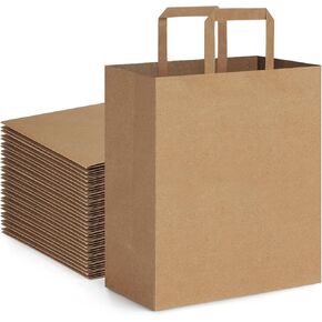 BagDream 100Pack 10x6.75x12 Kraft Brown Paper Bags with Handles Bulk, Shopping Merchandise Retail To Go Bags for Takeout Containers, Flat Handles Wider-gusset Recycled Gift Bags in Kuwait