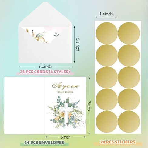 24 Sets Religious Confirmation Card Bulk with Scripture Assorted Message and Bible Verse Inspirational Congratulations Confirmation Greeting Cards with Envelopes for Christian Gifts Baptism in Kuwait
