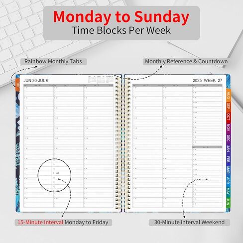 2025 Daily Planner Appointment Book Quarter-Hourly Daily Weekly & Monthly Agenda Book - from Jan. 2025 - Dec. 2025, 5.7"x8.5" with Note Pages,Twin-wire Binding in Kuwait