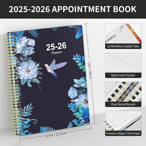 2025 Daily Planner Appointment Book Quarter-Hourly Daily Weekly & Monthly Agenda Book - from Jan. 2025 - Dec. 2025, 5.7"x8.5" with Note Pages,Twin-wire Binding in Kuwait