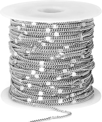33FT 18K Gold Plated Curb Chains Bulk, 2mm Stainless Steel Flat Satellite Curb Link Chains Roll for Jewelry Making in Kuwait