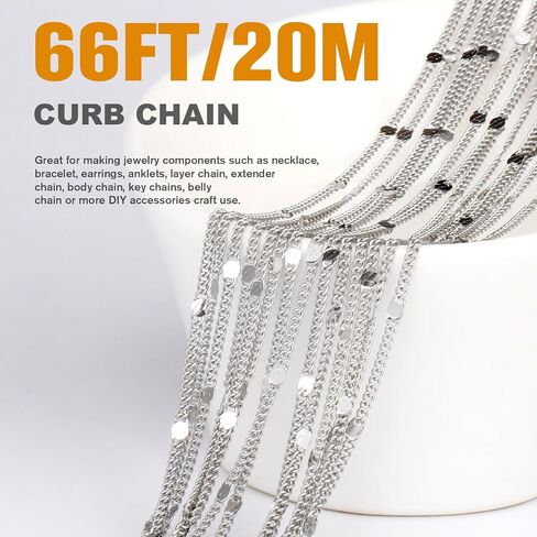 33FT 18K Gold Plated Curb Chains Bulk, 2mm Stainless Steel Flat Satellite Curb Link Chains Roll for Jewelry Making in Kuwait