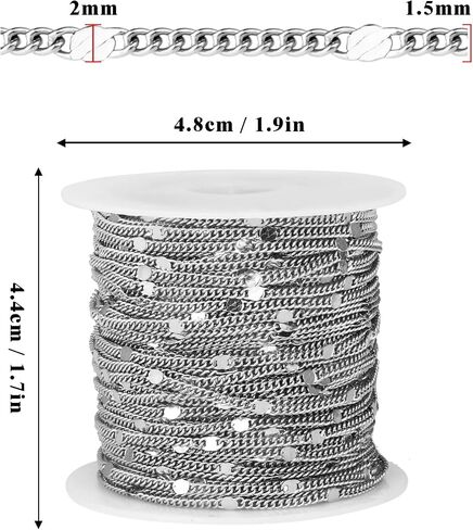 33FT 18K Gold Plated Curb Chains Bulk, 2mm Stainless Steel Flat Satellite Curb Link Chains Roll for Jewelry Making in Kuwait
