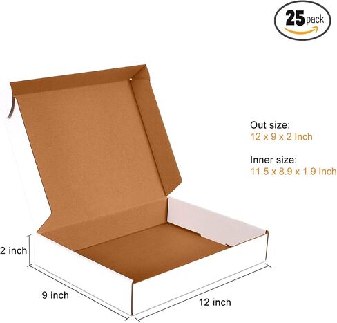 12x9x2 inch Small Shipping Boxes Set of 25, White Corrugated Cardboard Box Literature Mailer for Mailing Packing Moving and Storage in Saudi Arabia