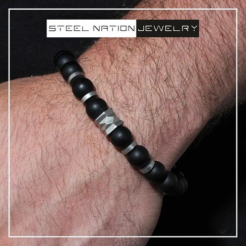 Men's Stainless Steel Bead Beaded Adjustable Nylon Bolo Bracelet - Choice of Color in Saudi Arabia