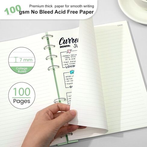 CAGIE Discbound Notebook - Customizable Notebooks 7 x 10 inch with Removable Pages 100 gsm, B5 Notebook for School with Poly Cover, 100 Pages Discbound Planner Wide Ruled, Pink in Kuwait