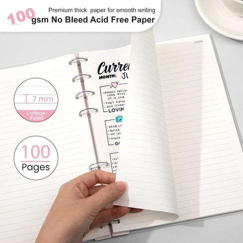 CAGIE Discbound Notebook - Customizable Notebooks 7 x 10 inch with Removable Pages 100 gsm, B5 Notebook for School with Poly Cover, 100 Pages Discbound Planner Wide Ruled, Pink in Kuwait