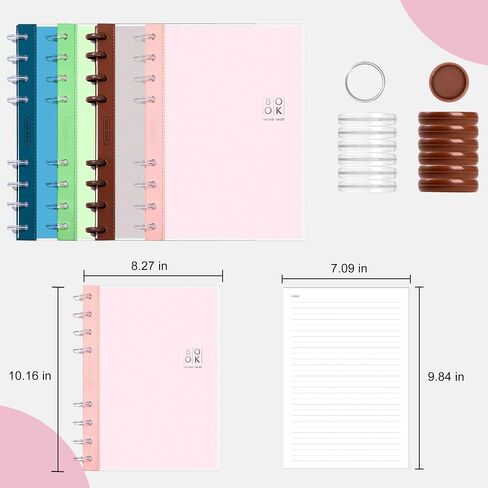 CAGIE Discbound Notebook - Customizable Notebooks 7 x 10 inch with Removable Pages 100 gsm, B5 Notebook for School with Poly Cover, 100 Pages Discbound Planner Wide Ruled, Pink in Kuwait