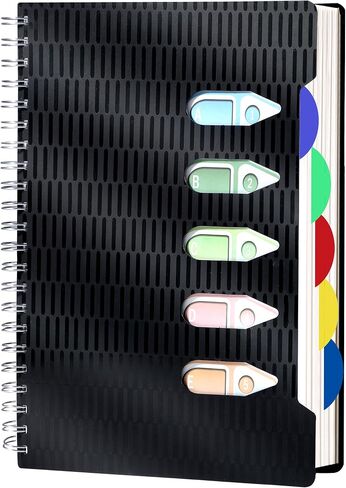 CAGIE 5 دفتر ملاحظات الموضوع مع المقسمات ، 240 صفحة دفتر حلزوني 5 × 7 ، تحكم كلية Small Spiral Notebook ، 100GSM دفاتر مجلة مبطنة مع علامات تبويب للعمل ، المدرسة ، المكتب ، أخذ الملاحظات ، الأسود in Kuwait