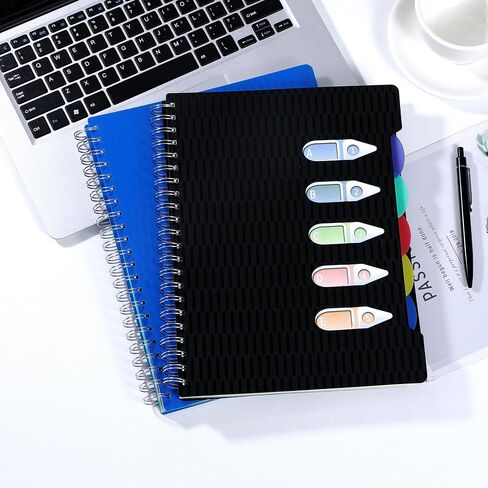 CAGIE 5 دفتر ملاحظات الموضوع مع المقسمات ، 240 صفحة دفتر حلزوني 5 × 7 ، تحكم كلية Small Spiral Notebook ، 100GSM دفاتر مجلة مبطنة مع علامات تبويب للعمل ، المدرسة ، المكتب ، أخذ الملاحظات ، الأسود in Kuwait