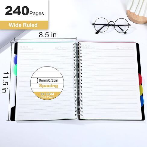 CAGIE 5 دفتر ملاحظات الموضوع مع المقسمات ، 240 صفحة دفتر حلزوني 5 × 7 ، تحكم كلية Small Spiral Notebook ، 100GSM دفاتر مجلة مبطنة مع علامات تبويب للعمل ، المدرسة ، المكتب ، أخذ الملاحظات ، الأسود in Kuwait