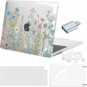 Compatible with MacBook Air 13 inch Case M3 A3113 M2 A2681 2024 2023 2022, Plastic Hard Shell&Keyboard Cover&Silicone Dust Plug&Screen Film&Type C Adapter for MacBook Air 13.6 inch Case