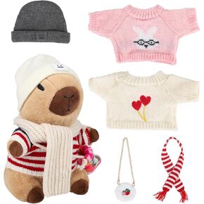 Capybara Plush with 10 Pcs Capybara Costume Fall and Winter Style Dress Up,Christmas Plush, Christmas Set Capybara Backpack Decoratio, Capybara Stuffed Animal Birthday Gifts for Boys and Girls(Daily )