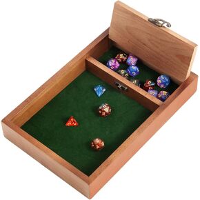 صينية متداول D&D الخشبية مع تخزين الزهر ، صندوق النرد مع المزلاج المعدني يؤمن رائع لألعاب الطاولة هدية DND مثالية للسفر (X-Large)