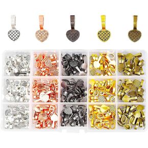 Mandala Crafts Assorted Pendant Bails for Jewelry Making Bulk - Flat Jewelry Bails Glue on Bails for Ornaments - Rectangle Bail Pendant Bales for Necklaces Earrings Charms