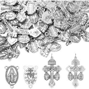 40pcs/20set Crucifix for Rosary Making Kit 2.2 Inch Pardon Crucifix Cross Charms Pendants Bulk Oval Alloy Catholic Jesus Maria Links Pendant for DIY Jewelry Making Supplies