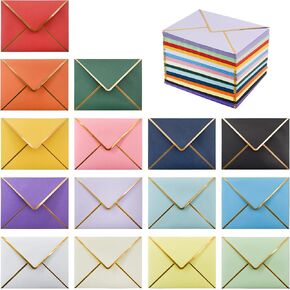 VANRA 150 PCS Colorful Invitation Envelopes Self Seal A2 Envelopes V Flap with Gold Border for 4.25 x 5.5 Greeting Cards, Wedding Invitations, Graduations, Photos (15 Assorted Colors, A2)