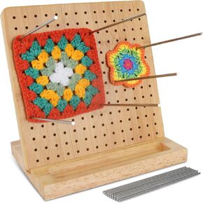 Crochet Blocking Board, 7.8" Crochet Blocking Board with 20 Pegs/Pins Granny Square Blocking Board Crochet Blocking Boards for Crochet Projects Bamboo Knitting Blocking Board and Pin Accessories