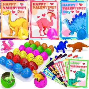 30 Pack Valentines Day Gifts for Kids Boys, Dinosaur Egg Hatching with Valentines Cards for Kids Classroom Class Exchange School Prizes Toddler Girls Boys Funny Dino Valentines Cards Party Favors Gift