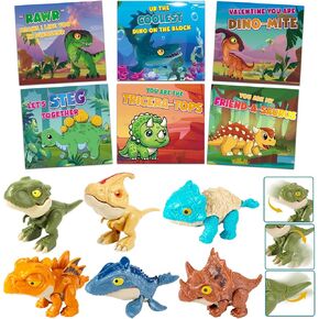 Letapapa Valentines Day Cards for Kids School, 24 Pack Valentines Cards with Dinosaur Finger Toys, Valentines Day Gifts for Kids Classroom Exchange, Valentine's Party Favors Prizes for Boys & Girls